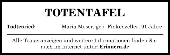 Traueranzeige von Totentafel vom 05.10.2024 von Aichacher Nachrichten