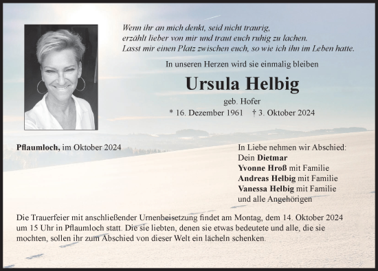 Traueranzeige von Ursula Helbig von Rieser Nachrichten