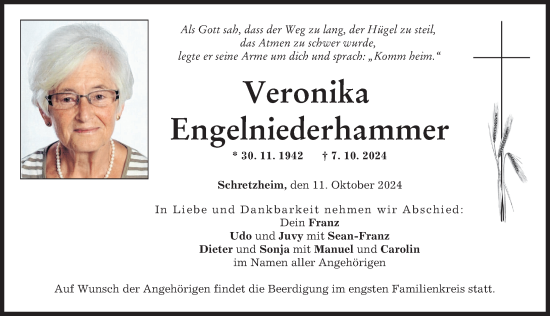 Traueranzeige von Veronika Engelniederhammer von Donau Zeitung