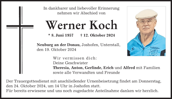 Traueranzeige von Werner Koch von Neuburger Rundschau