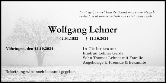 Traueranzeige von Wolfgang Lehner von Illertisser Zeitung