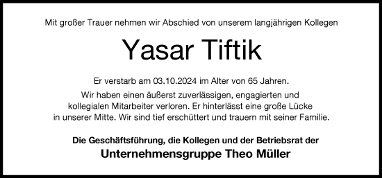 Traueranzeige von Yasar Tiftik von Schwabmünchner Allgemeine