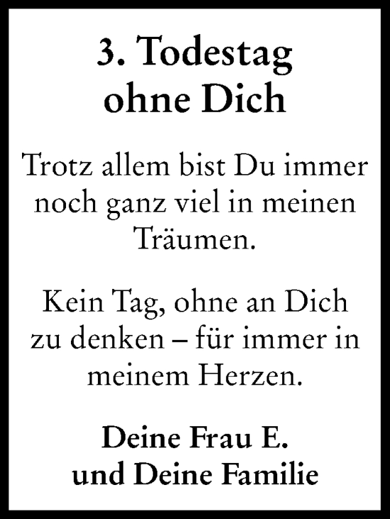 Traueranzeige von 3. Todestag  ohne Dich von Rieser Nachrichten