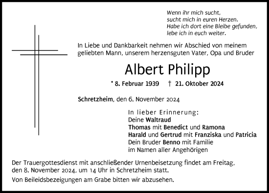 Traueranzeige von Albert Philipp von Donau Zeitung