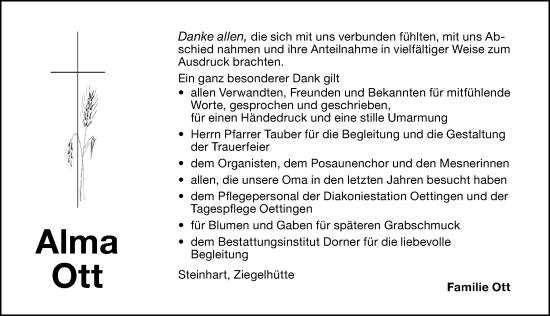Traueranzeige von Alma Ott von Rieser Nachrichten