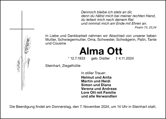 Traueranzeige von Alma Ott von Rieser Nachrichten