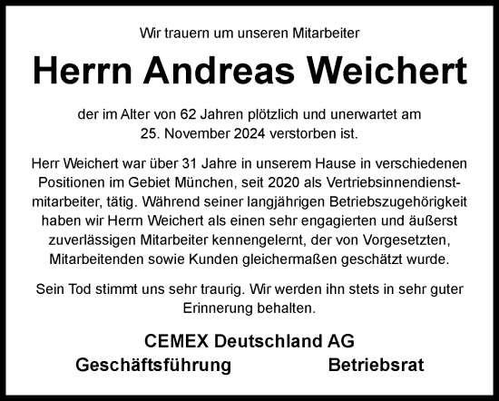Traueranzeige von Andreas Weichert von Landsberger Tagblatt