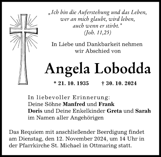 Traueranzeige von Angela Lobodda von Friedberger Allgemeine