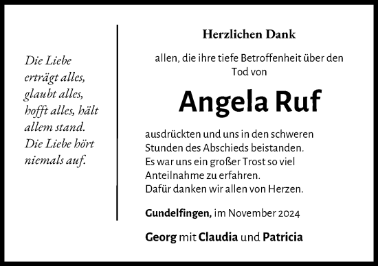 Traueranzeige von Angela Ruf von Donau Zeitung