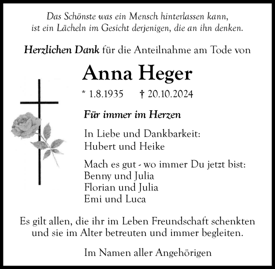 Traueranzeige von Anna Heger von Illertisser Zeitung