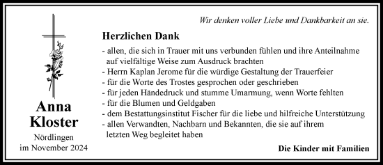 Traueranzeige von Anna Kloster von Rieser Nachrichten