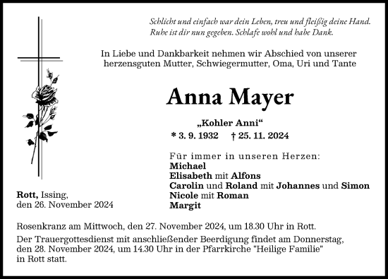 Traueranzeige von Anna Mayer von Landsberger Tagblatt
