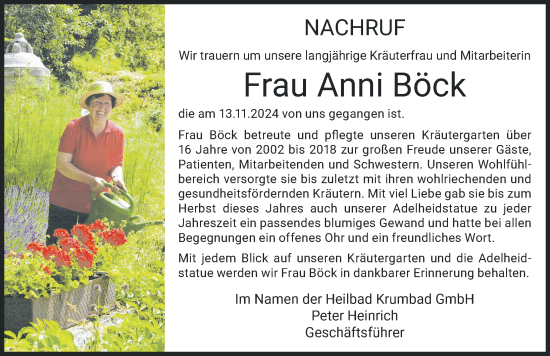 Traueranzeige von Anni Böck von Mittelschwäbische Nachrichten