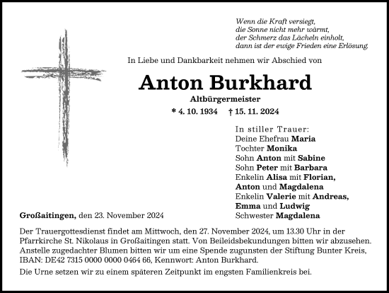 Traueranzeige von Anton Burkhard von Schwabmünchner Allgemeine