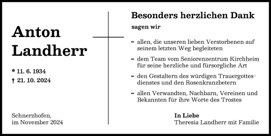 Traueranzeige von Anton Landherr von Mindelheimer Zeitung