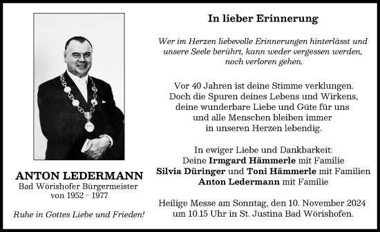 Traueranzeige von Anton Ledermann von Mindelheimer Zeitung