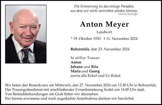 Traueranzeige von Anton Meyer von Neuburger Rundschau