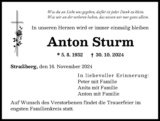 Traueranzeige von Anton Sturm von Schwabmünchner Allgemeine