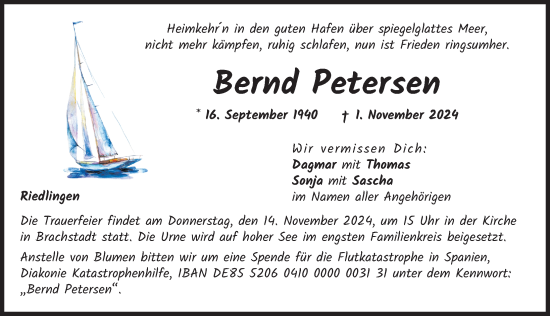 Traueranzeige von Bernd Petersen von Donauwörther Zeitung
