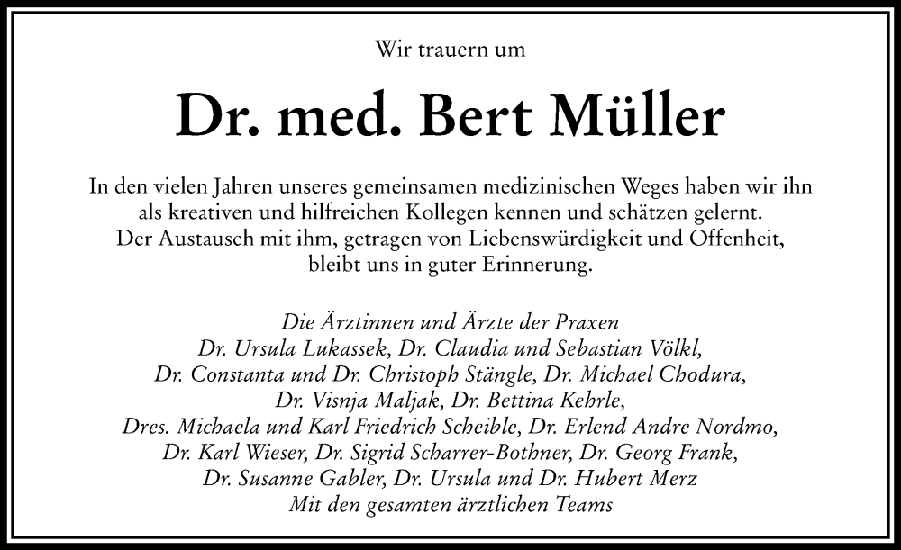  Traueranzeige für Bert Müller vom 30.11.2024 aus Rieser Nachrichten