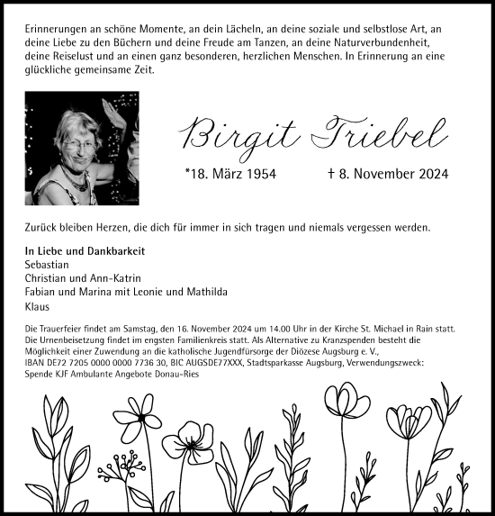 Traueranzeige von Birgit Triebel von Donauwörther Zeitung