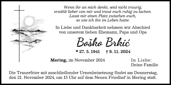 Traueranzeige von Bosko Brkic von Friedberger Allgemeine