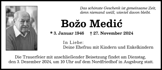 Traueranzeige von Bozo Medic von Augsburger Allgemeine