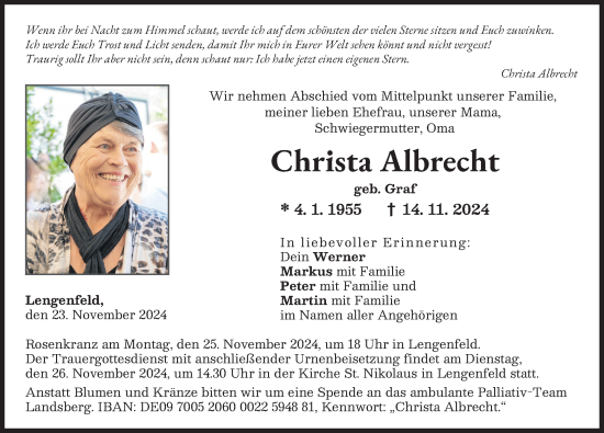 Traueranzeige von Christa Albrecht von Landsberger Tagblatt