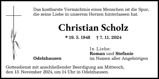 Traueranzeige von Christian Scholz von Friedberger Allgemeine