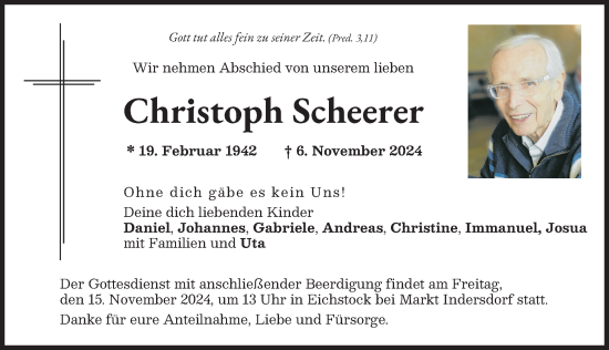 Traueranzeige von Christoph Scheerer von Aichacher Nachrichten