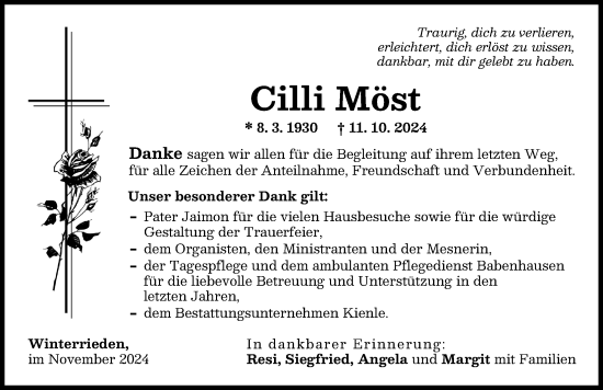 Traueranzeige von Cilli Möst von Illertisser Zeitung