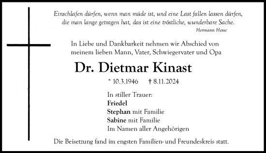Traueranzeige von Dietmar Kinast von Illertisser Zeitung