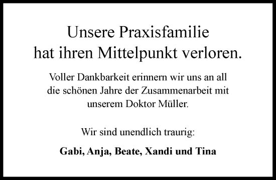 Traueranzeige von Doktor Müller von Rieser Nachrichten