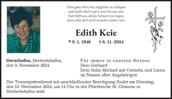Traueranzeige von Edith Keie von Augsburger Allgemeine