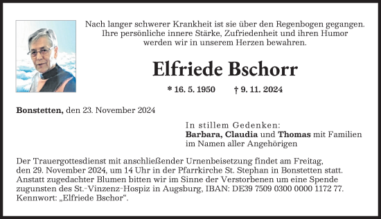 Traueranzeige von Elfriede Bschorr von Augsburg-Land