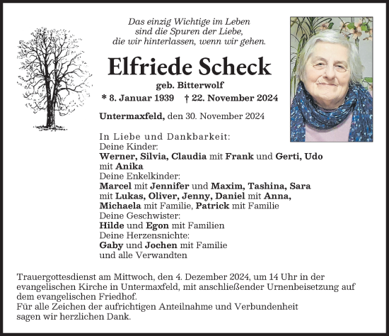 Traueranzeige von Elfriede Scheck von Neuburger Rundschau