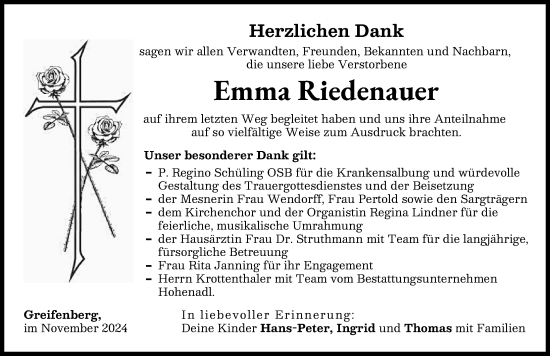 Traueranzeige von Emma Riedenauer von Landsberger Tagblatt