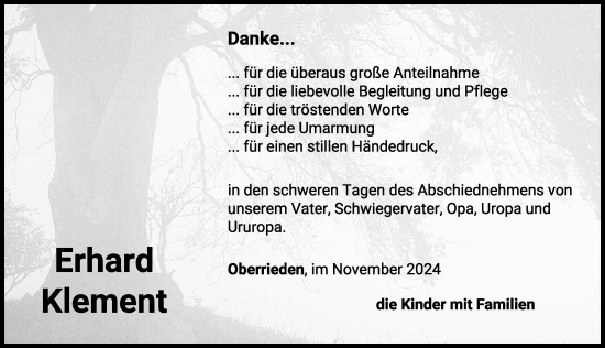 Traueranzeige von Erhard Klement von Mindelheimer Zeitung