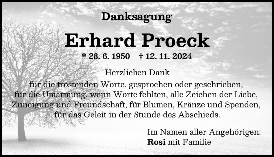 Traueranzeige von Erhard Proeck von Friedberger Allgemeine