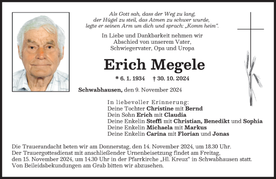 Traueranzeige von Erich Megele von Landsberger Tagblatt