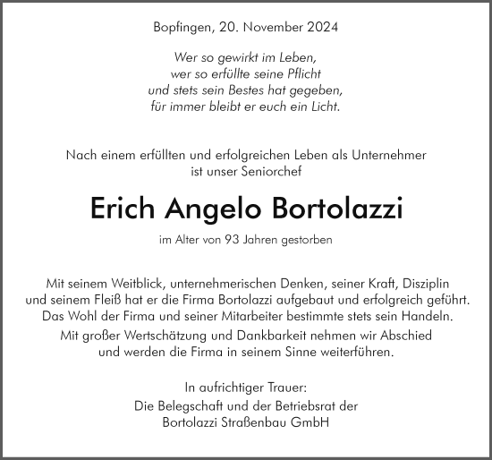 Traueranzeige von Erich Angelo Bortolazzi von Rieser Nachrichten