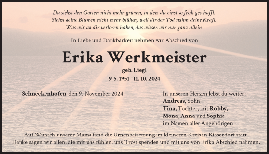 Traueranzeige von Erika Werkmeister von Günzburger Zeitung