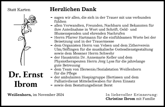 Traueranzeige von Ernst  Ibrom von Neu-Ulmer Zeitung