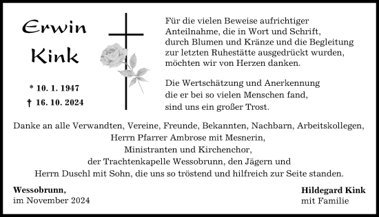 Traueranzeige von Erwin Kink von Landsberger Tagblatt