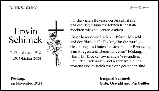 Traueranzeige von Erwin Schimek von Mindelheimer Zeitung