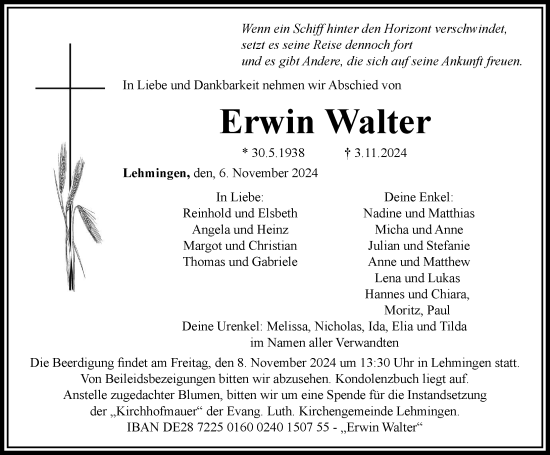 Traueranzeige von Erwin Walter von Rieser Nachrichten