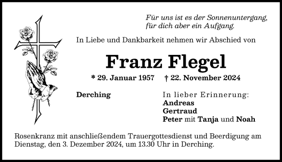 Traueranzeige von Franz Flegel von Friedberger Allgemeine