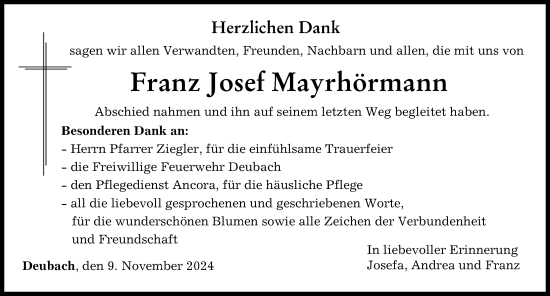 Traueranzeige von Franz Josef Mayrhörmann von Augsburg-Land