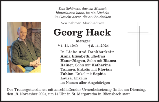 Traueranzeige von Georg Hack von Augsburg-Land, Wertinger Zeitung