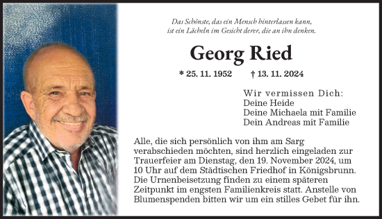 Traueranzeige von Georg Ried von Augsburger Allgemeine